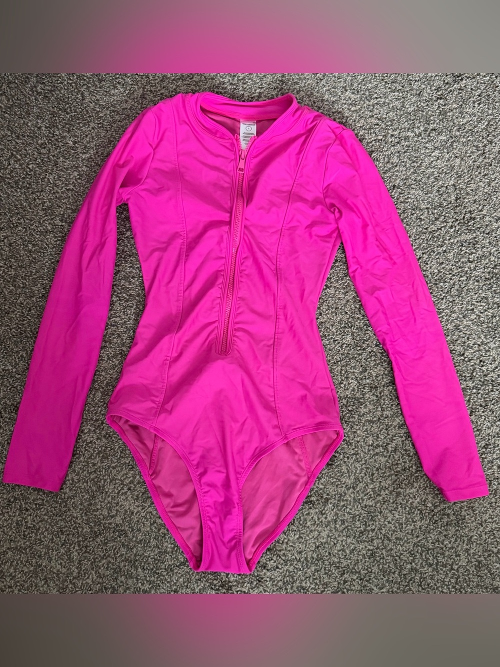 Good American Medium Pink Long-Sleeve Zip One-Piece Swim